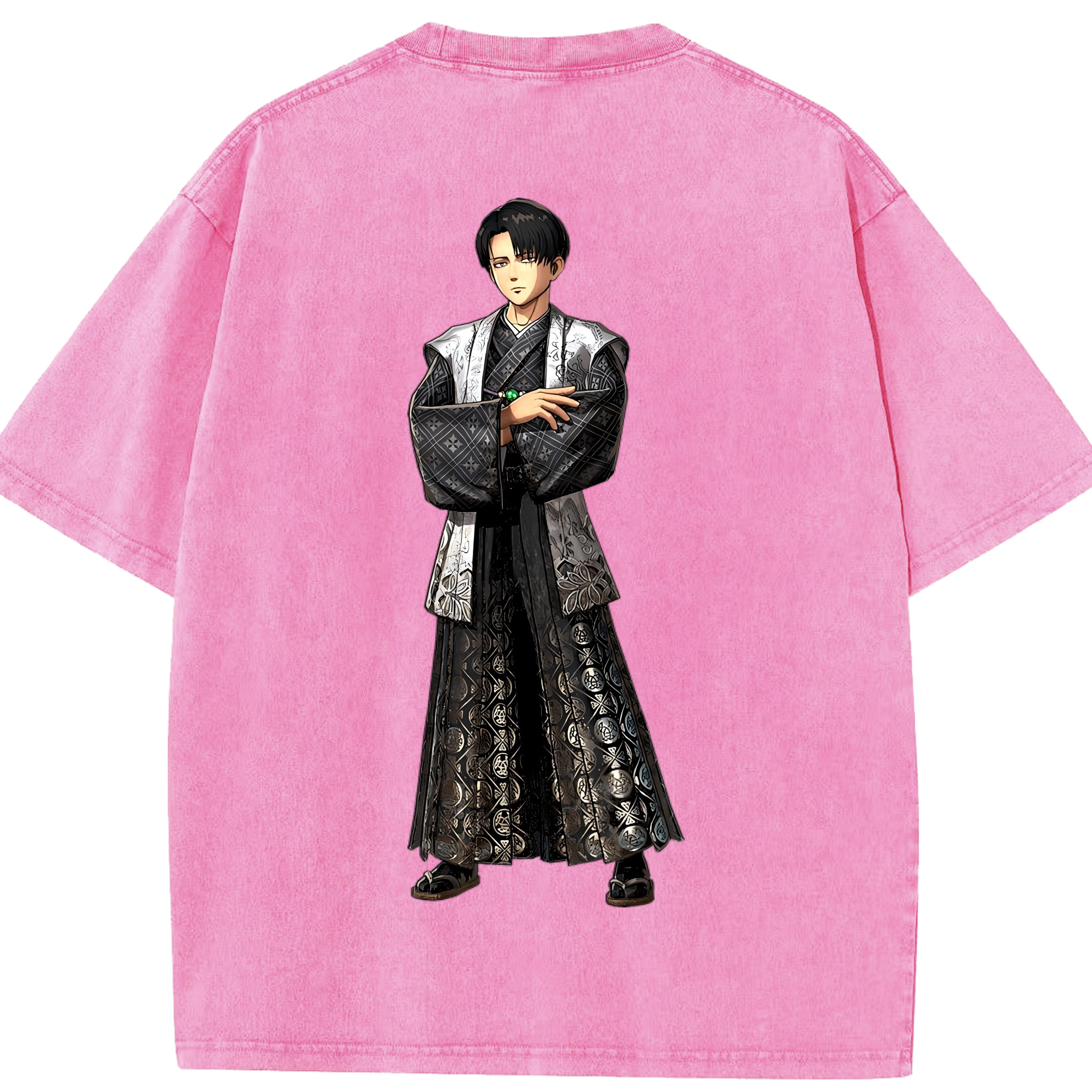 （画像用） 進撃の巨人 リヴァイ·アッカーマン Attack on Titan Levi Ackerman 綿100% ヴィンテージ風 半袖Tシャツ（背面プリント）